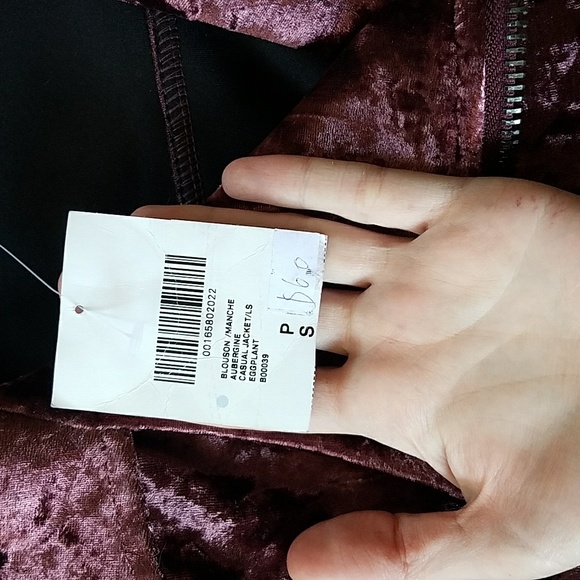 Crushed Velvet Eggplant Coloured Moto Jacket - Picture 8 of 11